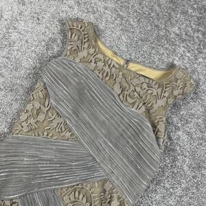 Tadashi Shoji Dress Womens 6 Lace Embroidery Sequins Multi Textured Taupe Silver